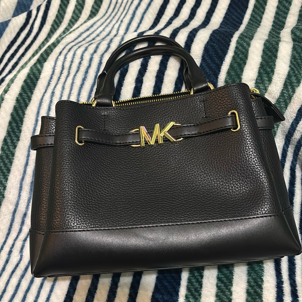 Michael Kors Reed Small Two-Tone Pebbled Leather Belted Satchel